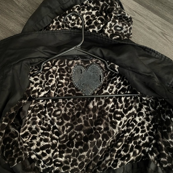 Guess Black Trench Coat with Leopard Lining - Picture 3 of 5